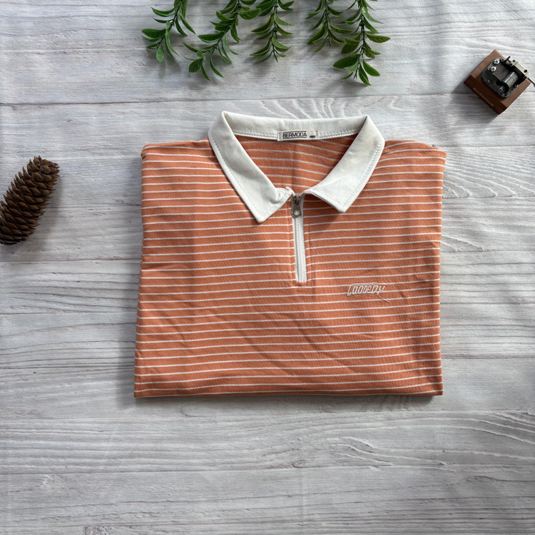 بلوز دورس زنانه نیم زیپ یقه دار راه راه آستین بلند جنس پنبه دورس فری سایز 36 تا 44