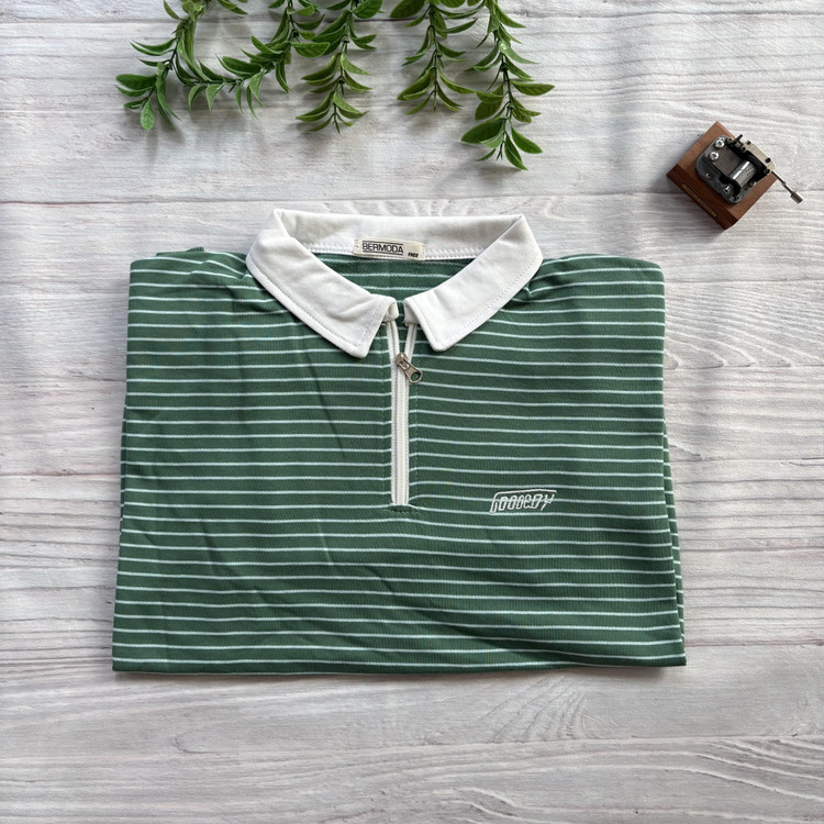 بلوز دورس زنانه نیم زیپ یقه دار راه راه آستین بلند جنس پنبه دورس فری سایز 36 تا 44