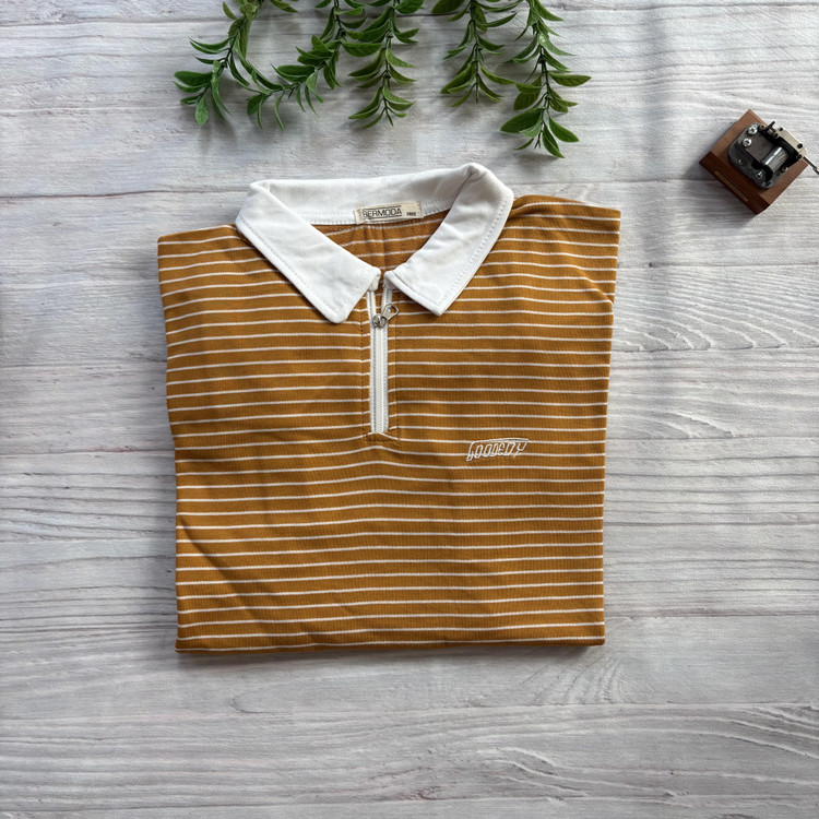 بلوز دورس زنانه نیم زیپ یقه دار راه راه آستین بلند جنس پنبه دورس فری سایز 36 تا 44