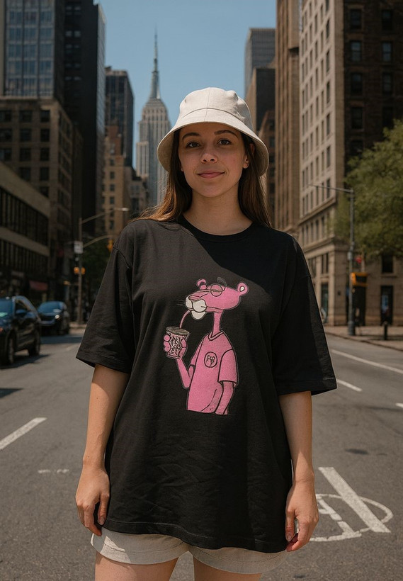 تیشرت لانگ زنانه طرح پلنگ صورتی جنس نخ پنبه سوپر آستین سه ربع فری سایز 38 تا 48