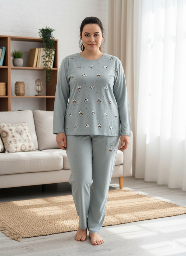 ست بلوز شلوار آستین بلند زنانه سایز بزرگ 40 تا 46 جنس نخ پنبه اعلا