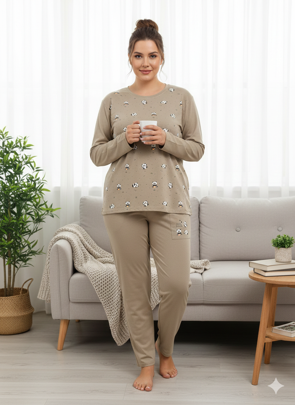 ست بلوز شلوار آستین بلند زنانه سایز بزرگ 40 تا 46 جنس نخ پنبه اعلا