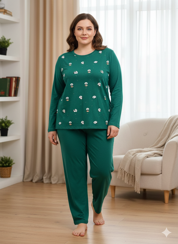 ست بلوز شلوار آستین بلند زنانه سایز بزرگ 40 تا 46 جنس نخ پنبه اعلا