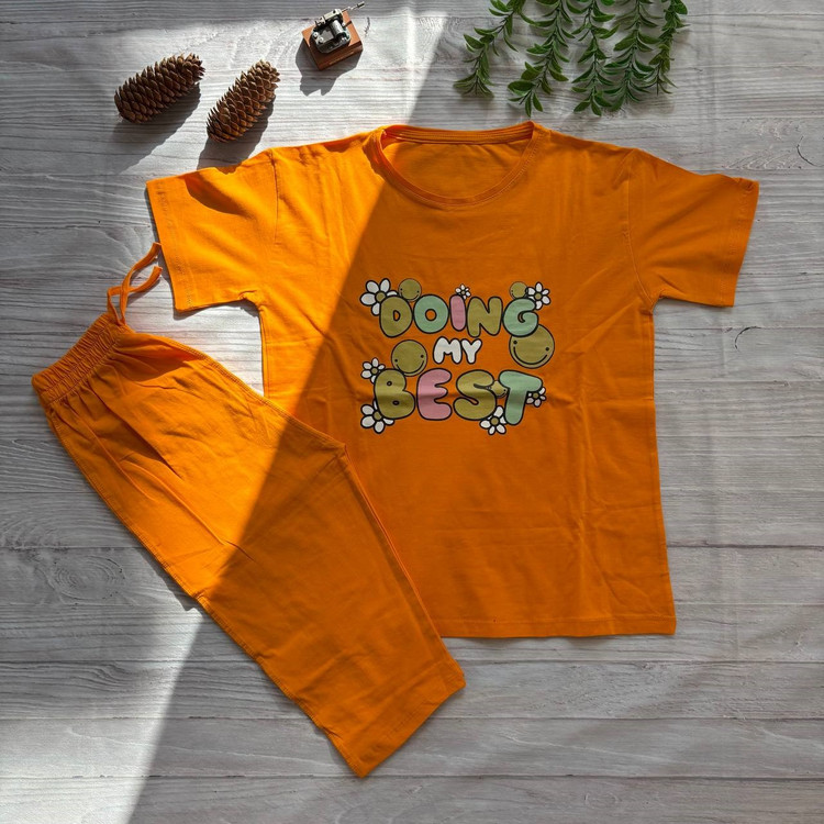 ست تیشرت شلوارک زنانه جنس نخ پنبه اعلا فری سایز 36 تا 42 رنگ نارنجی Doing my best