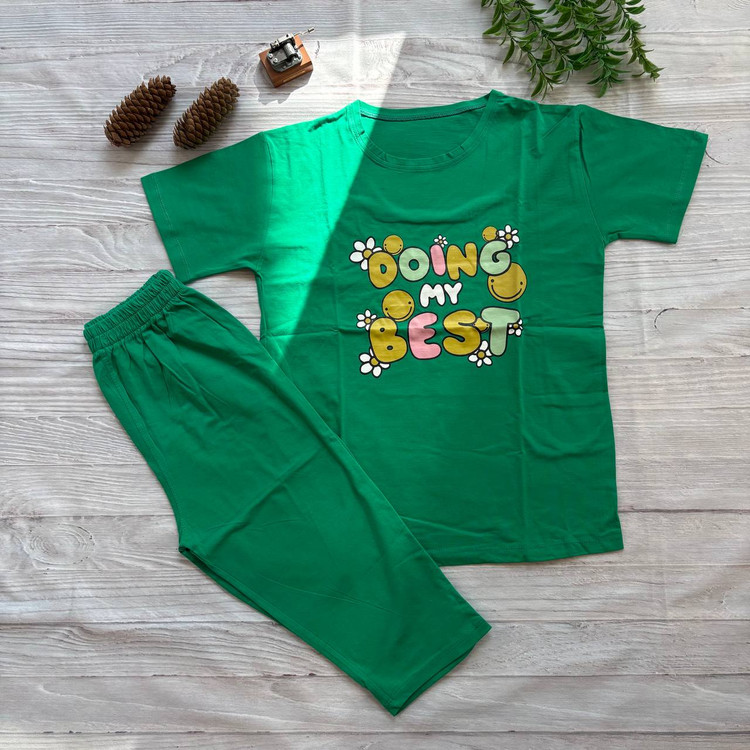 ست تیشرت شلوارک زنانه جنس نخ پنبه اعلا فری سایز 36 تا 42 رنگ سبز Doing my best