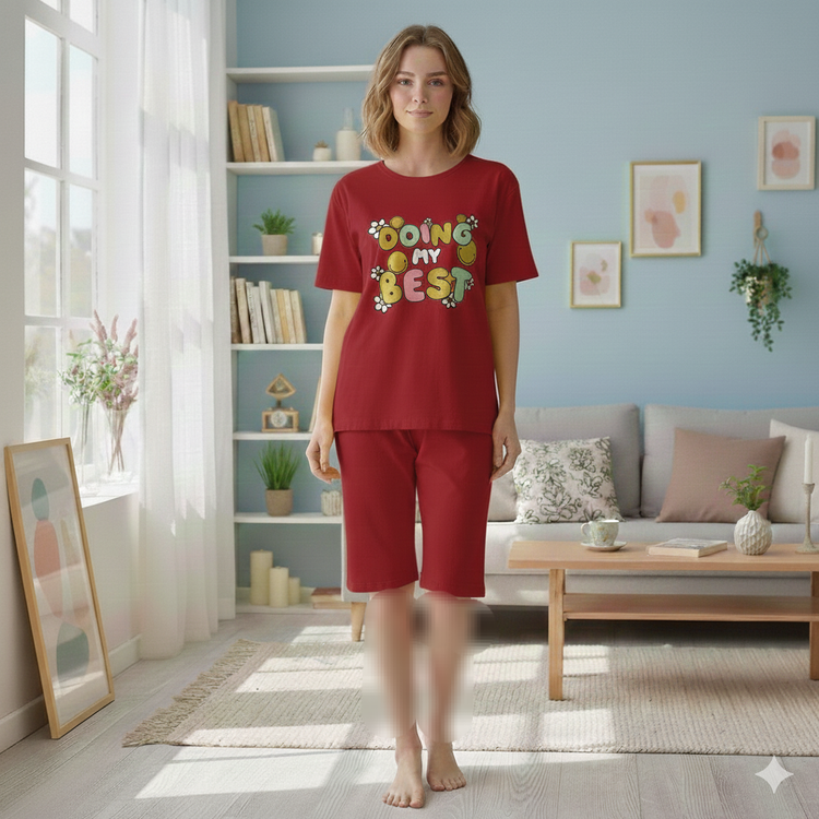 ست تیشرت شلوارک زنانه جنس نخ پنبه اعلا فری سایز 36 تا 42 Doing my best