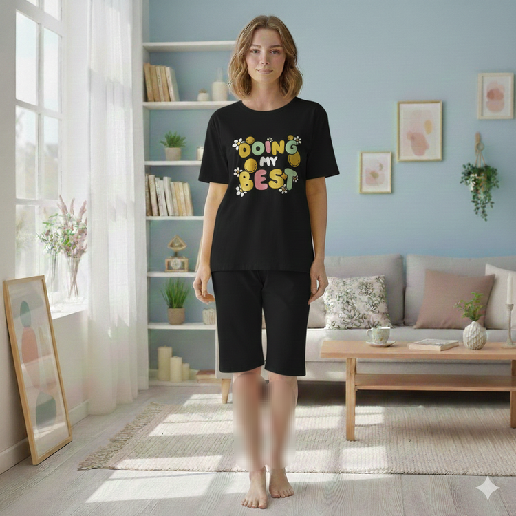 ست تیشرت شلوارک زنانه جنس نخ پنبه اعلا فری سایز 36 تا 42 Doing my best