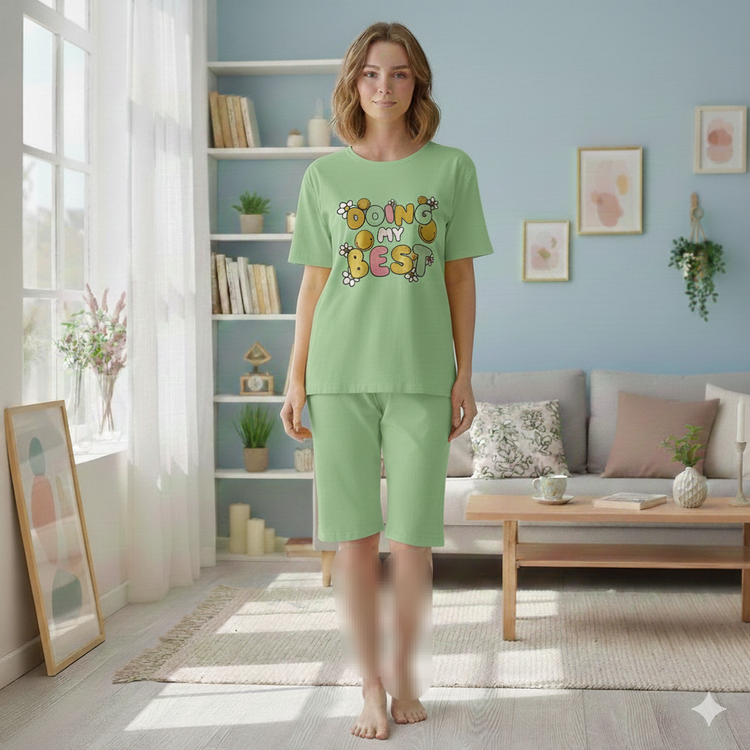 ست تیشرت شلوارک زنانه جنس نخ پنبه اعلا فری سایز 36 تا 42 Doing my best