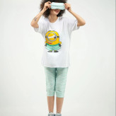 ست سه تیکه زنانه انیمیشنی تیشرت شلوارک چشم بند جنس پنبه سوپر فری سایز 36 تا 42