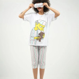 ست سه تیکه زنانه انیمیشنی تیشرت شلوارک چشم بند جنس پنبه سوپر فری سایز 36 تا 42