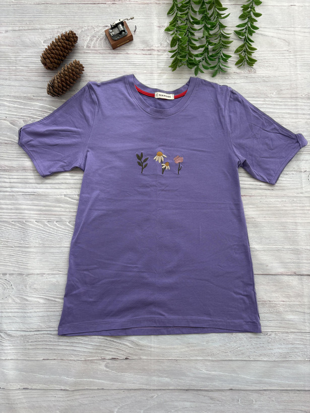 تیشرت زنانه گلدوزی آستین چاکدار جنس نخ و پنبه