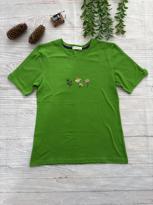 تیشرت زنانه گلدوزی آستین چاکدار جنس نخ و پنبه