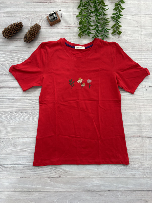 تیشرت زنانه گلدوزی آستین چاکدار جنس نخ و پنبه