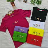 تیشرت زنانه گلدوزی آستین چاکدار جنس نخ و پنبه