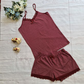 ست تاپ و شورتک زنانه ترک گیپور رنگ شرابی فری سایز 36 تا 42