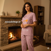 ست تیشرت و شلوار راحتی زنانه جنس نخ و پنبه فری سایز 36 تا 44