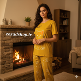 ست تیشرت و شلوار راحتی زنانه جنس نخ و پنبه فری سایز 36 تا 44