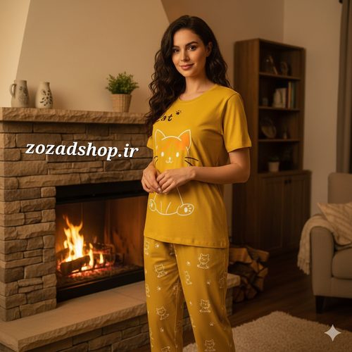 ست تیشرت و شلوار راحتی زنانه جنس نخ و پنبه فری سایز 36 تا 44