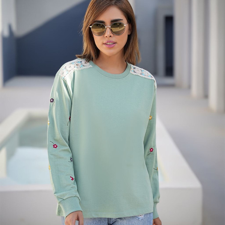 دورس زنانه آستین بلند گلدوزی با سرشانه گیپور جنس نخ و پنبه فری سایز 36 تا 44