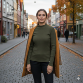 خرید اینترنتی بلوز زنانه یقه ایستاده کبریتی فری سایز 36 تا 44 قیمت ارزان رنگ سبز زیتونی