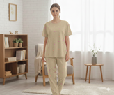 ست تیشرت و شلوار زنانه نخ و پنبه اعلا، لباس راحتی زنانه، لباس خانگی، تیشرت شلوار نخی، ست اسپرت زنانه، لباس راحت و سبک، خنک و تنفسپذیر، سایز 36 تا 42، دوخت باکیفیت، مناسب منزل و استفاده روزمره