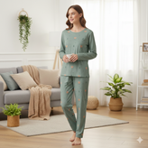 ست بلوز و شلوار زنانه آستین بلند نخ و پنبه اعلا سایز نرمال 36 تا 40، لباس راحتی نخی زنانه، ست خانگی و اسپرت، سبک، خنک و تنفسپذیر، مناسب استفاده روزمره و منزل