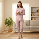 ست بلوز و شلوار زنانه آستین بلند نخ و پنبه اعلا سایز نرمال 36 تا 40، لباس راحتی نخی زنانه، ست خانگی و اسپرت، سبک، خنک و تنفسپذیر، مناسب استفاده روزمره و منزل