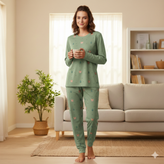 ست بلوز و شلوار زنانه آستین بلند نخ و پنبه اعلا سایز نرمال 36 تا 40، لباس راحتی نخی زنانه، ست خانگی و اسپرت، سبک، خنک و تنفسپذیر، مناسب استفاده روزمره و منزل