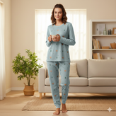 ست بلوز و شلوار زنانه آستین بلند نخ و پنبه اعلا سایز نرمال 36 تا 40، لباس راحتی نخی زنانه، ست خانگی و اسپرت، سبک، خنک و تنفسپذیر، مناسب استفاده روزمره و منزل