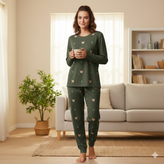 ست بلوز و شلوار زنانه آستین بلند نخ و پنبه اعلا سایز نرمال 36 تا 40، لباس راحتی نخی زنانه، ست خانگی و اسپرت، سبک، خنک و تنفسپذیر، مناسب استفاده روزمره و منزل