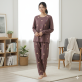 ست بلوز و شلوار زنانه آستین بلند نخ و پنبه اعلا سایز نرمال 36 تا 40، لباس راحتی نخی زنانه، ست خانگی و اسپرت، سبک، خنک و تنفسپذیر، مناسب استفاده روزمره و منزل