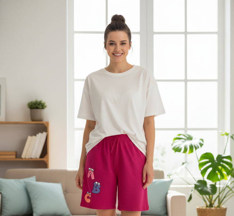 شورتک زنانه نخ پنبه لاکرا | نرم، راحت و کشسانی بالا رنگ سرخابی