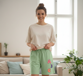 شورتک زنانه نخ پنبه لاکرا | نرم، راحت و کشسانی بالا رنگ سبز پاستیلی