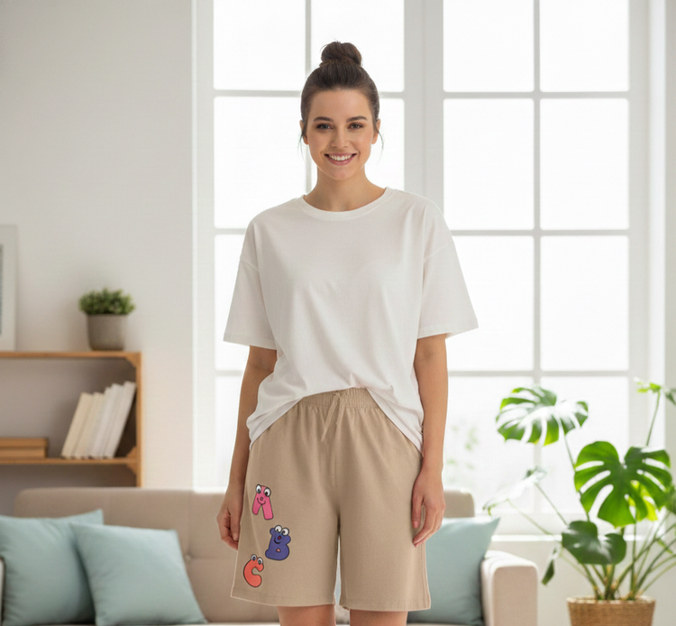 شورتک زنانه نخ پنبه لاکرا | نرم، راحت و کشسانی بالا رنگ کرم