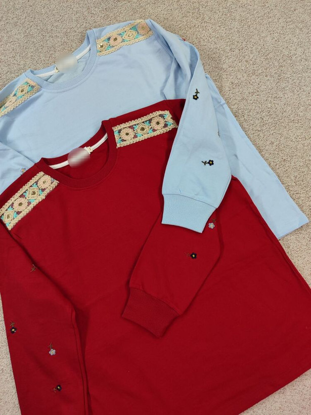 دورس زنانه آستین بلند گلدوزی با سرشانه گیپور جنس نخ و پنبه فری سایز 36 تا 44