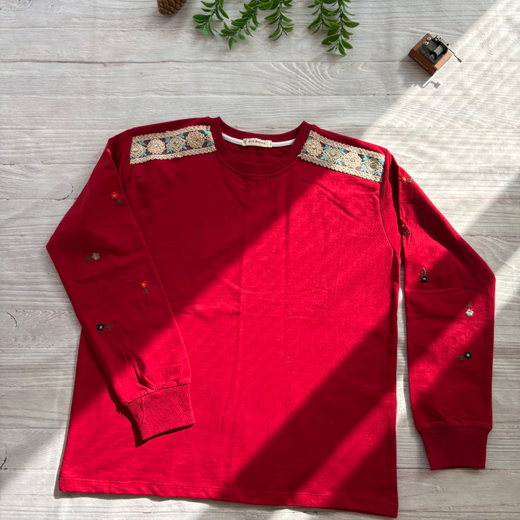 دورس زنانه آستین بلند گلدوزی با سرشانه گیپور جنس نخ و پنبه فری سایز 36 تا 44