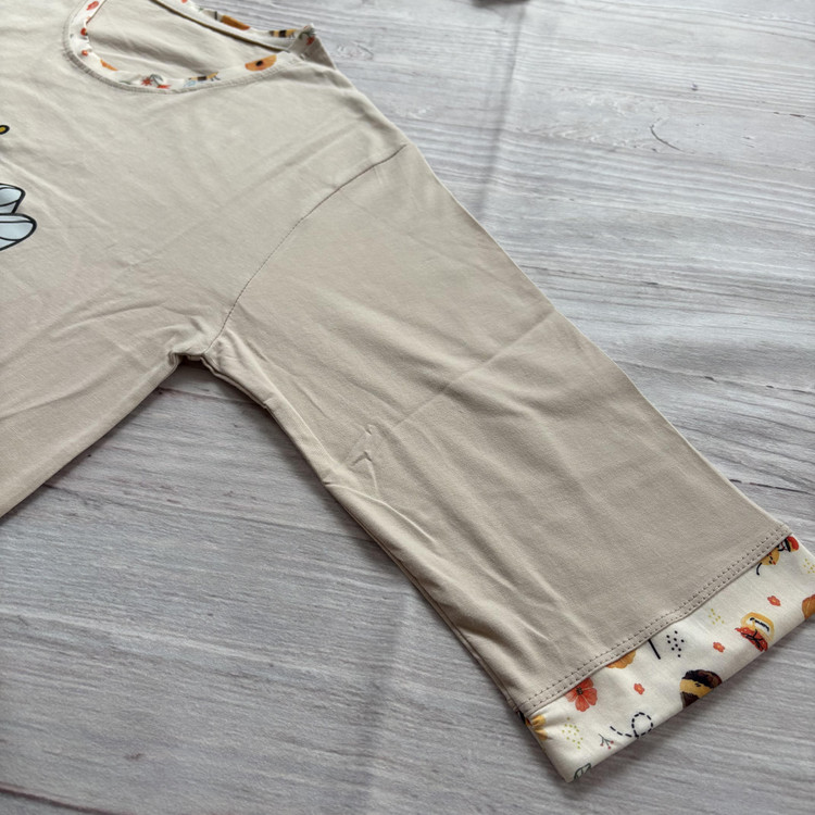 ست تیشرت شلوار زنانه پنبهای آستین سهربع طرح زنبور