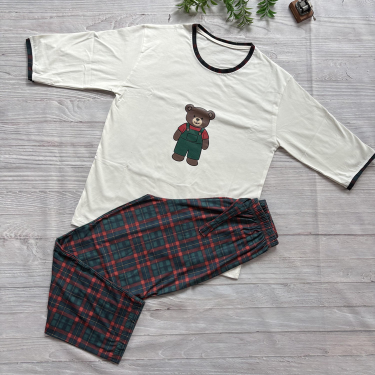 ست تیشرت شلوار زنانه پنبهای آستین سهربع طرح تدی