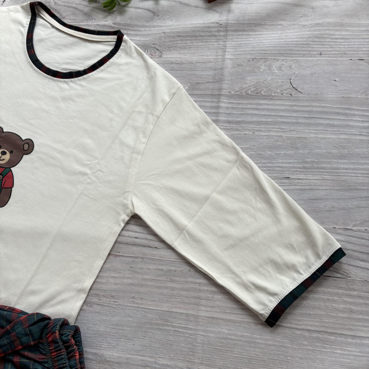 ست تیشرت شلوار زنانه پنبهای آستین سهربع طرح تدی