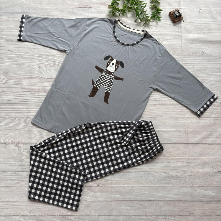 ست تیشرت شلوار زنانه پنبهای آستین سهربع طرح هاپو