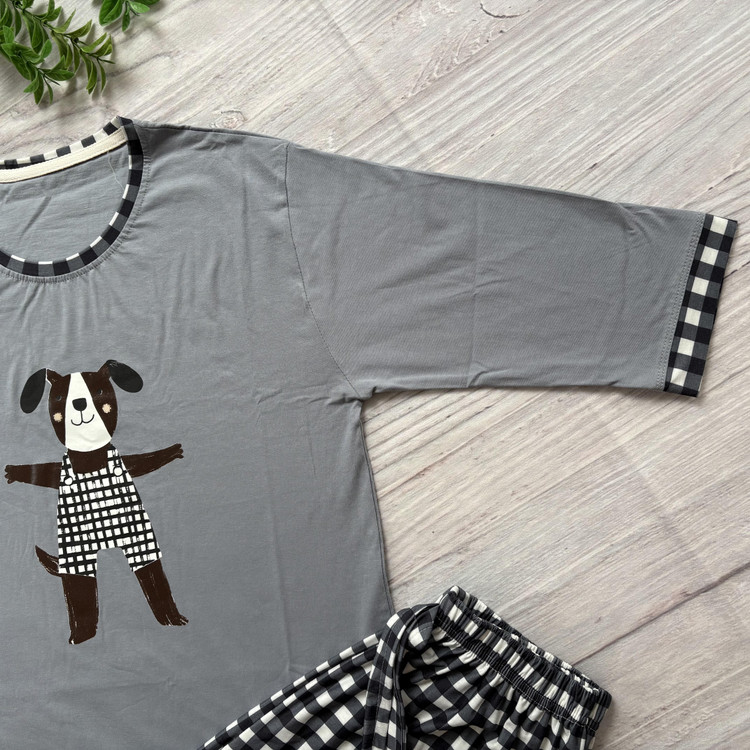 ست تیشرت شلوار زنانه پنبهای آستین سهربع طرح هاپو