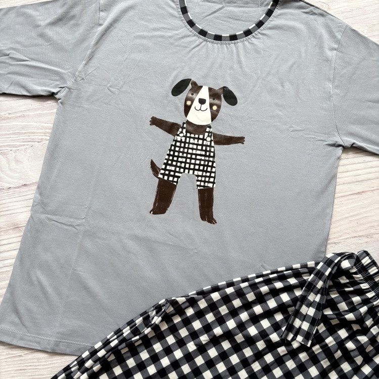 ست تیشرت شلوار زنانه پنبهای آستین سهربع طرح هاپو