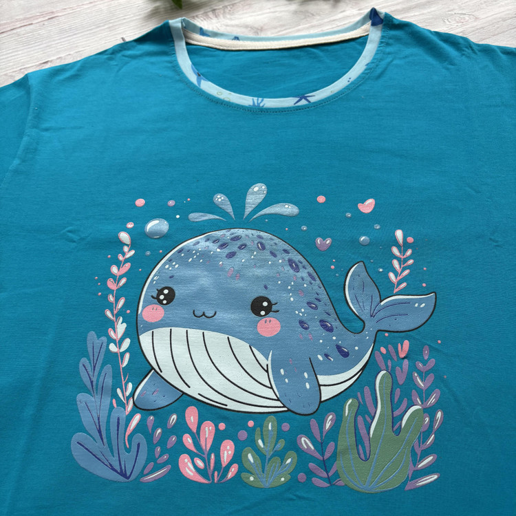 ست تیشرت شلوار زنانه پنبهای آستین سهربع طرح نهنگ