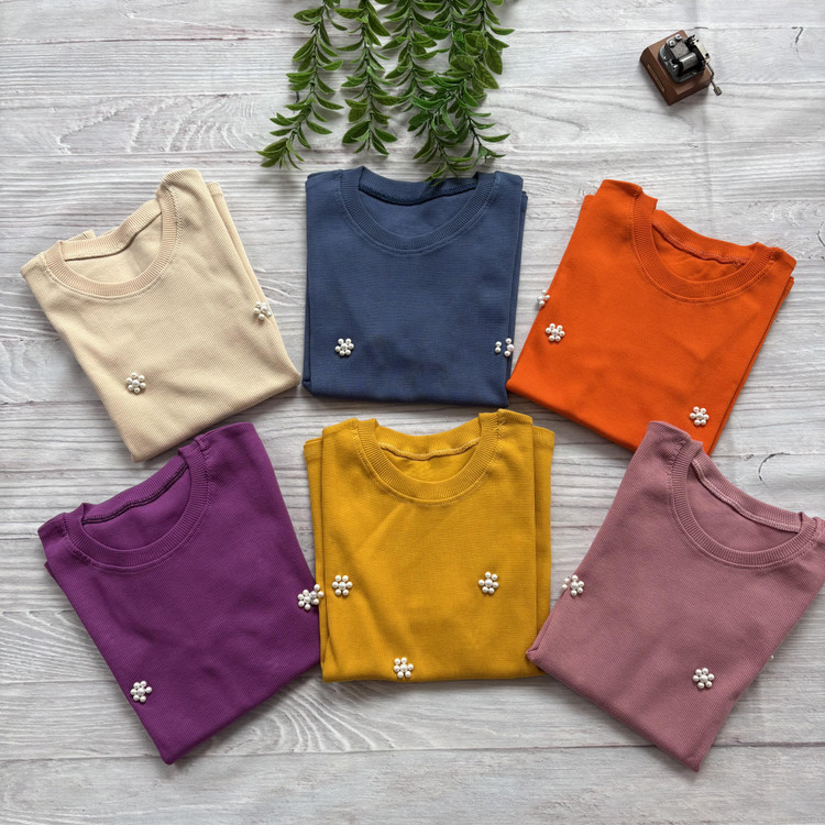 کراپ زنانه کبریتی مروارید دار فری سایز ۳۶ تا ۴۲