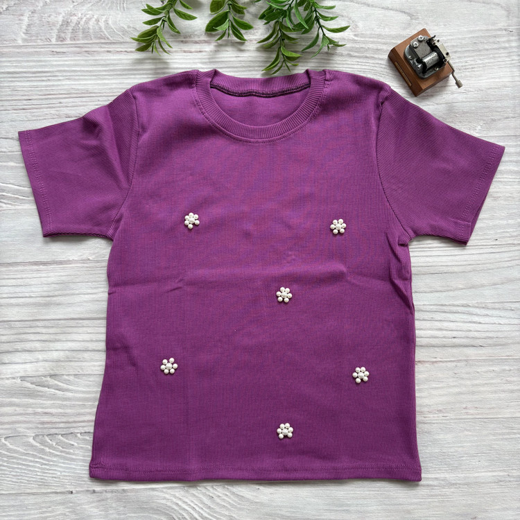 کراپ زنانه کبریتی مروارید دار فری سایز بنفش