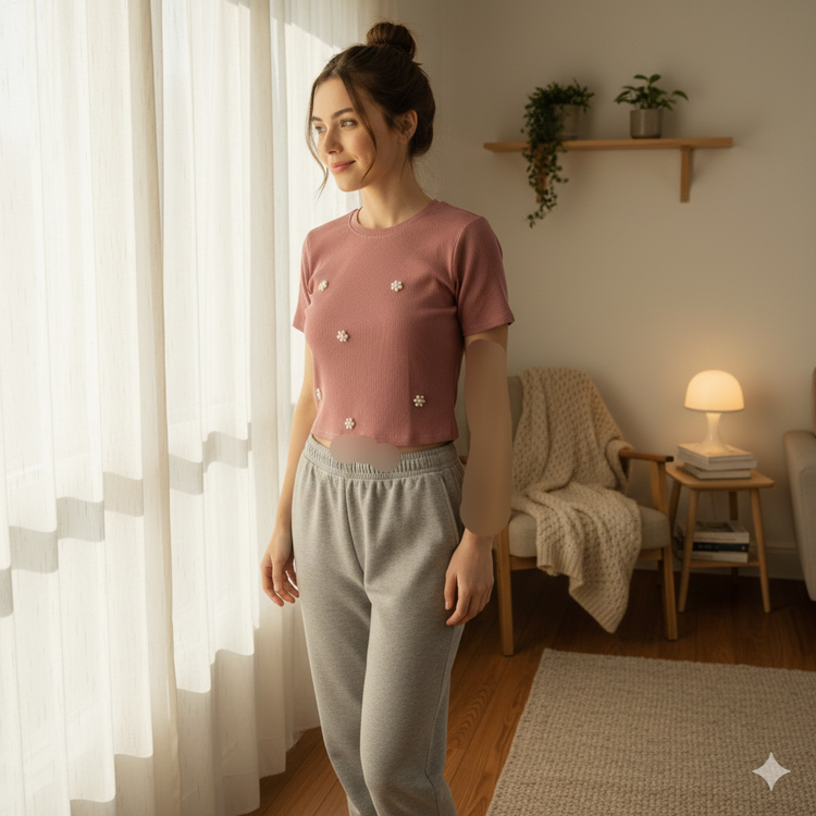 کراپ زنانه کبریتی مروارید دار فری سایز کالباسی