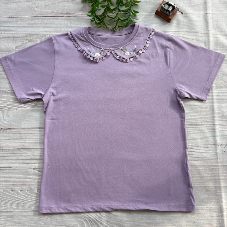 تیشرت زنانه یقه BB گلدوزی جنس نخ و پنبه فری سایز یاسی