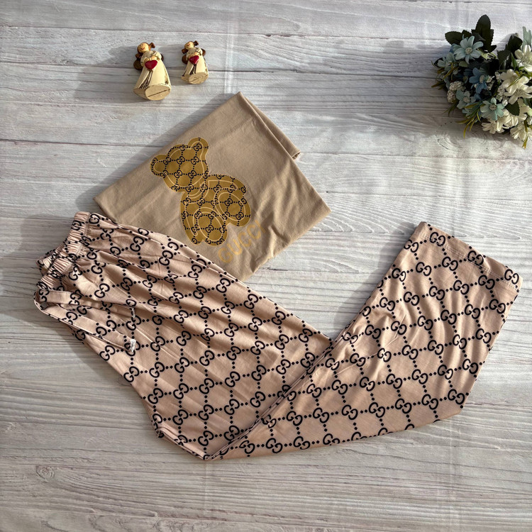 ست تیشرت و شلوار گوچی نخ پنبه فری سایز ۳۶ تا ۴۲