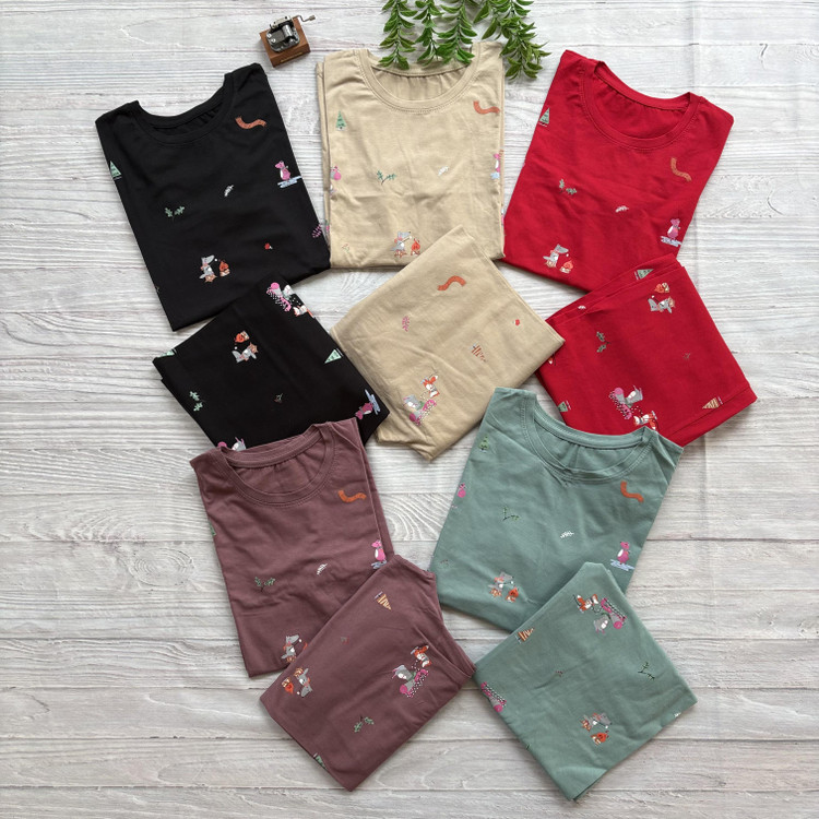 ست تیشرت شلوار زنانه طرح جنگل جنس نخ و پنبه علا فری سایز 36 تا 42