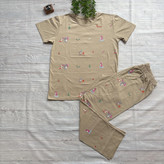 ست تیشرت شلوار زنانه طرح جنگل جنس نخ و پنبه علا فری سایز 36 تا 42 رنگ کرم